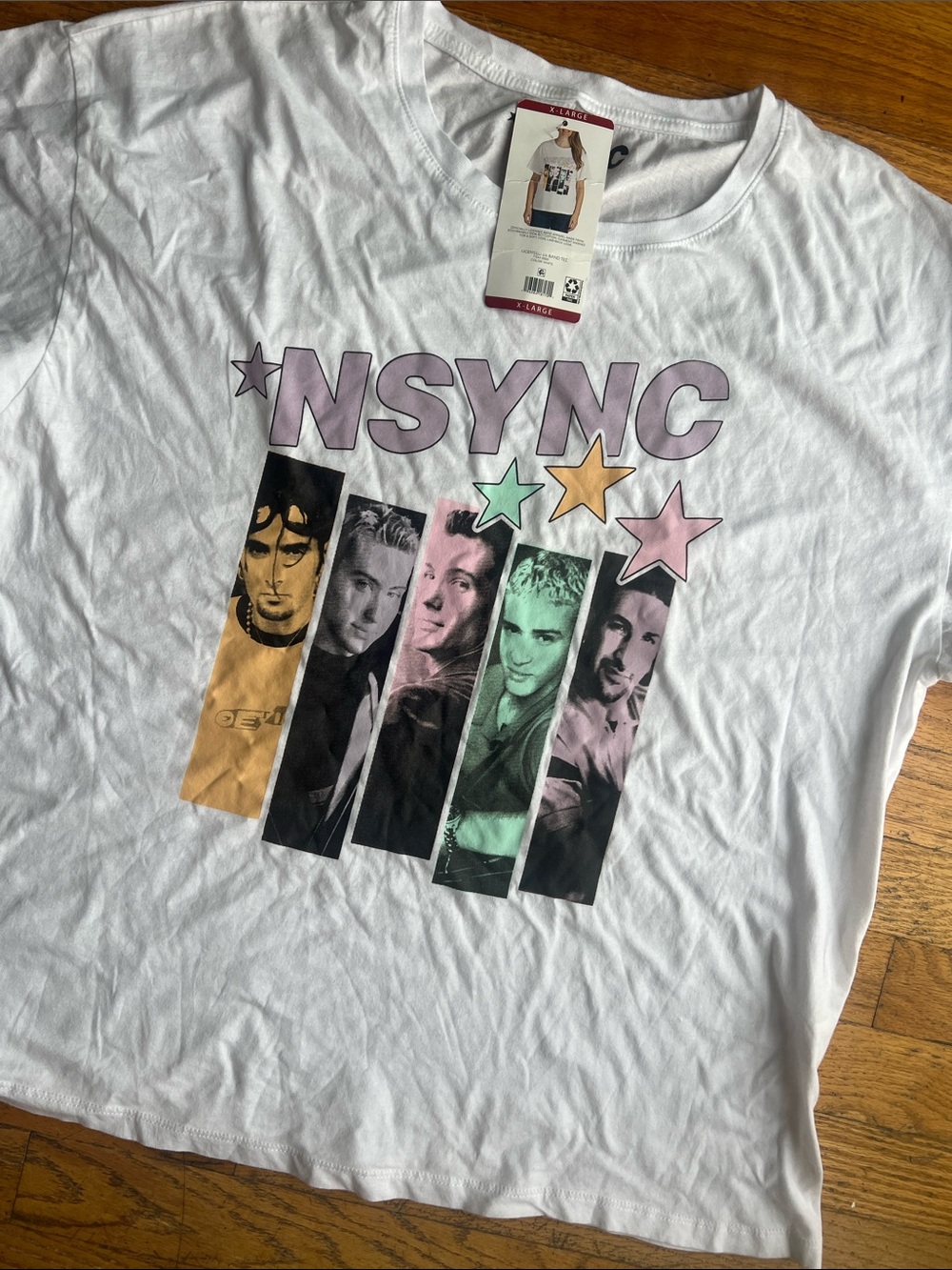 NSYNC White Short-Sleeve Graphic Tee with Pastel Stars